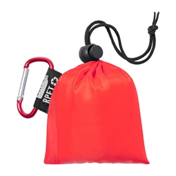 Esőkabát poncsó, átlátszó LDPE felnőtteknek, piros RPET poliészter hordtasakban