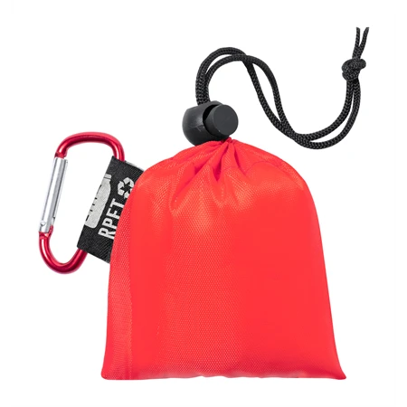 Esőkabát poncsó, átlátszó LDPE felnőtteknek, piros RPET poliészter hordtasakban