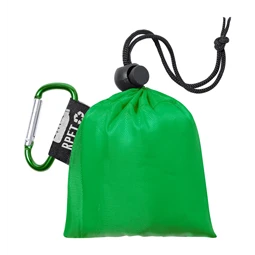 Esőkabát poncsó, átlátszó LDPE felnőtteknek, zöld RPET poliészter hordtasakban