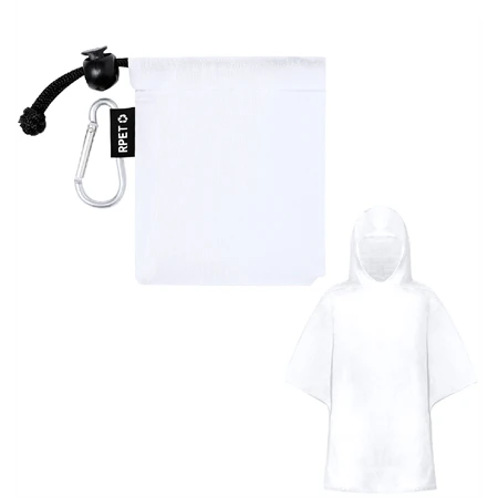 Esőkabát poncsó gyerek, átlátszó LDPE fehér RPET poliészter hordtasakban