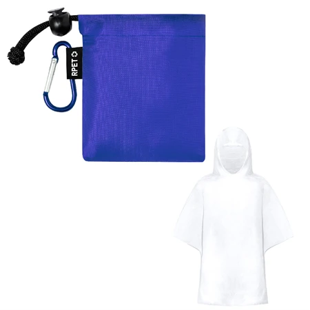 Esőkabát poncsó gyerek, átlátszó LDPE kék RPET poliészter hordtasakban