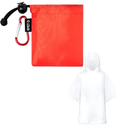Esőkabát poncsó gyerek, átlátszó LDPE piros RPET poliészter hordtasakban