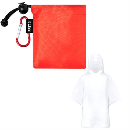 Esőkabát poncsó gyerek, átlátszó LDPE piros RPET poliészter hordtasakban