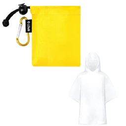 Esőkabát poncsó gyerek, átlátszó LDPE sárga RPET poliészter hordtasakban