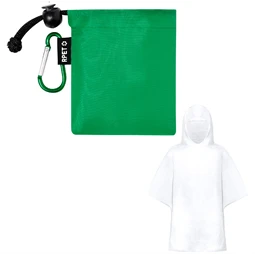 Esőkabát poncsó gyerek, átlátszó LDPE zöld RPET poliészter hordtasakban
