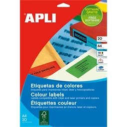 Etikett A/4 APLI 20 lap/csomag színes