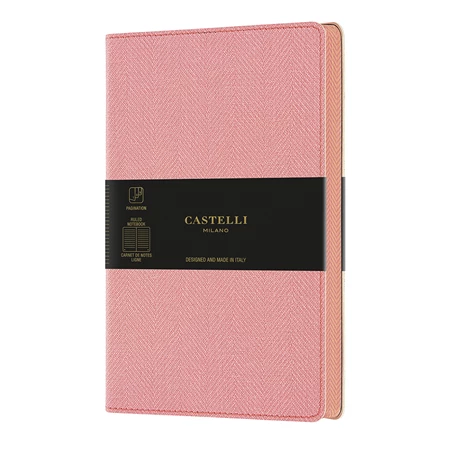 Jegyzetfüzet A/6 vonalas CASTELLI 96 lapos puhafedeles gumis Harris rózsaszín
