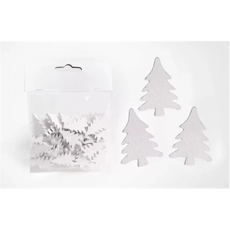 Fa dísz, fenyőfa forma, 3x3cm, 24db/csomag fehér