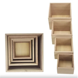 Fa doboz, 9x9cm,11x11cm, 13x13cm, 16x16cm natúr 4db/csomag