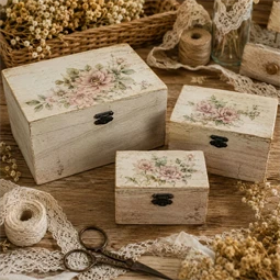 Fa doboz szett 3db-os 18,5x9,5x12,5cm csattos, szögletes, natúr