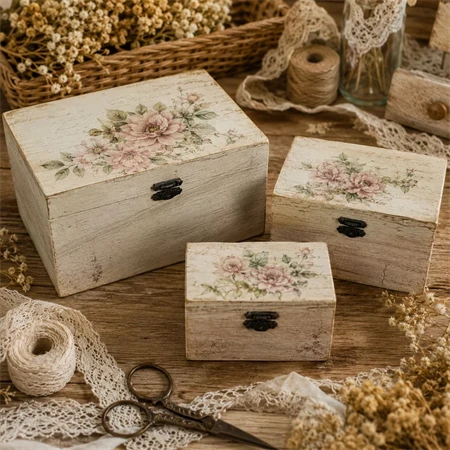 Fa doboz szett 3db-os 18,5x9,5x12,5cm csattos, szögletes, natúr