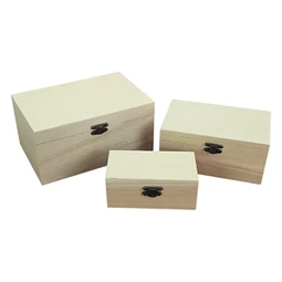 Fa doboz szett 3db-os 18,5x9,5x12,5cm csattos, szögletes, natúr