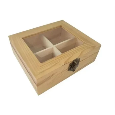 Fa doboz teás üveg tetővel 15,2x13x5cm natúr