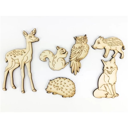 Fa figura Erdei állatok 6db/csomag vegyes, 10cm, vastagság:3mm