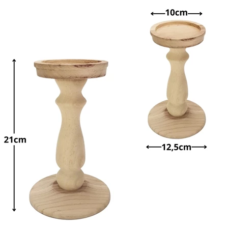 Fa gyertyatartó 1db-os, I alakú, Méret: talp átmérő:12,5cm, tető átmérő:10cm, mag:21cm