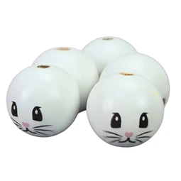 Fa gyöngy fehér nyuszi fiú mosolygós arccal 30mm 5db/csom