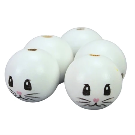 Fa gyöngy fehér nyuszi fiú mosolygós arccal 30mm 5db/csom