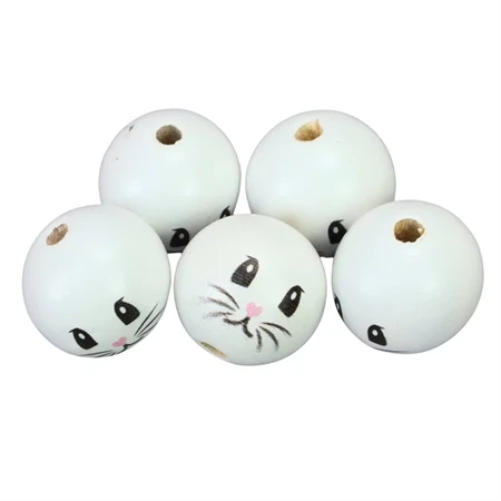 Fa gyöngy fehér nyuszi fiú mosolygós arccal 30mm 5db/csom