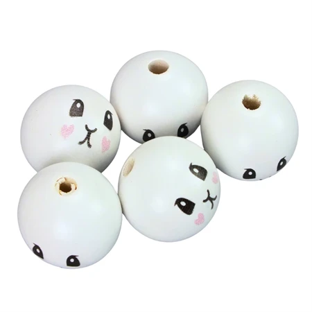 Fa gyöngy fehér nyuszi lány mosolygós arccal 30mm 5db/csom