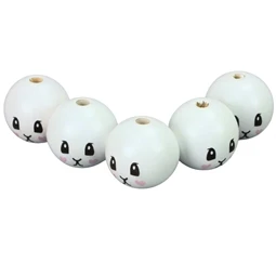 Fa gyöngy fehér nyuszi lány mosolygós arccal 30mm 5db/csom