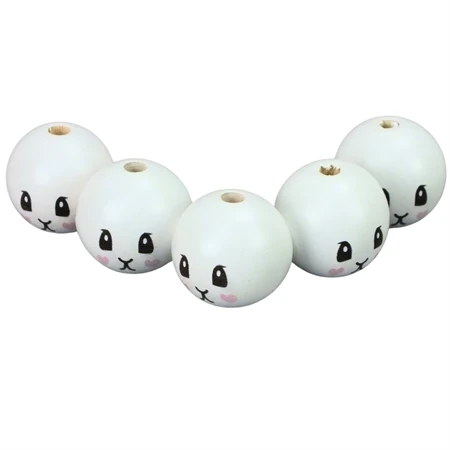 Fa gyöngy fehér nyuszi lány mosolygós arccal 30mm 5db/csom