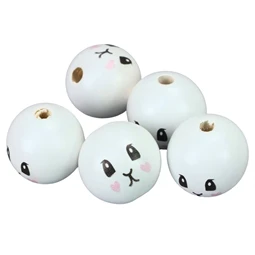 Fa gyöngy fehér nyuszi lány mosolygós arccal 30mm 5db/csom