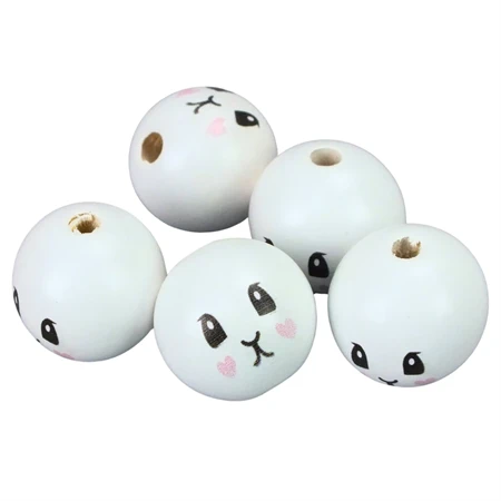 Fa gyöngy fehér nyuszi lány mosolygós arccal 30mm 5db/csom