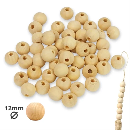 Fa gyöngy natúr 12mm 50db/csom