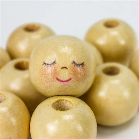 Fa gyöngy natúr mosolygós alvó arccal 20mm 10db/csom