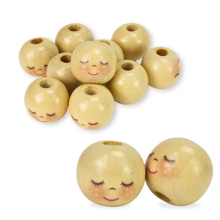Fa gyöngy natúr mosolygós alvó arccal 20mm 10db/csom