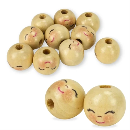 Fa gyöngy natúr mosolygós arccal 20mm 10db/csom