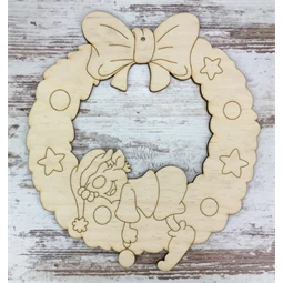 Fa karika, koszorú alap, manóval és masnival, 22cm natúr