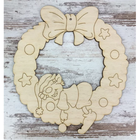 Fa karika, koszorú alap, manóval és masnival, 22cm natúr