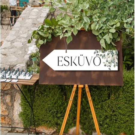 Fa tábla nyomtatott, Esküvői, nyíl, 30cm