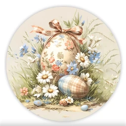 Fa tábla nyomtatott, Húsvéti pasztell téma, kerek 11,8cm