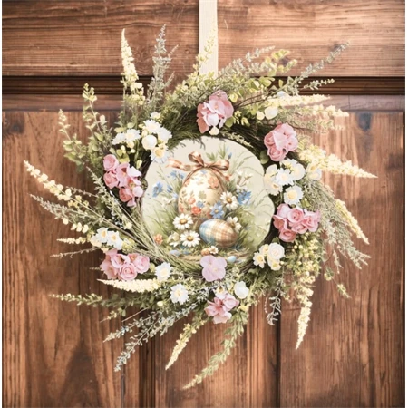 Fa tábla nyomtatott, Húsvéti pasztell téma, kerek 11,8cm