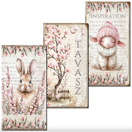 Fa tábla nyomtatott, Húsvéti rózsaszín téma 3db/csomag