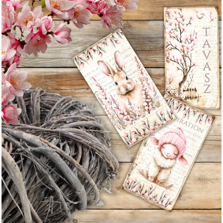 Fa tábla nyomtatott, Húsvéti rózsaszín téma 3db/csomag