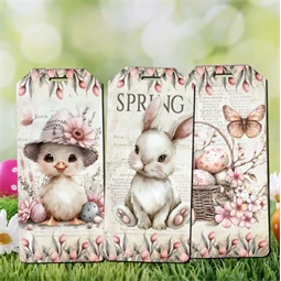 Fa tábla nyomtatott, Húsvéti rózsaszín téma 6db/csomag