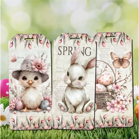 Fa tábla nyomtatott, Húsvéti rózsaszín téma 6db/csomag