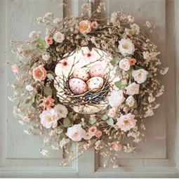 Fa tábla nyomtatott, Húsvéti rózsaszín téma, kerek 11,8cm