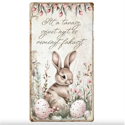 Fa tábla nyomtatott, Húsvéti rózsaszín téma, kerek 13x24,3cm