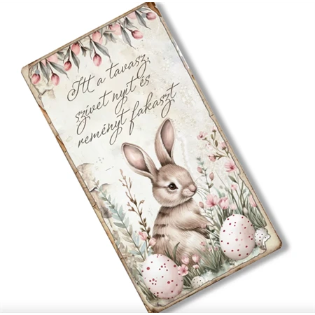 Fa tábla nyomtatott, Húsvéti rózsaszín téma, kerek 13x24,3cm