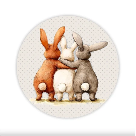 Fa tábla nyomtatott, Nyuszi barátok, kerek 11,8cm