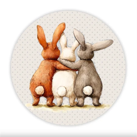 Fa tábla nyomtatott, Nyuszi barátok, kerek 14,8cm