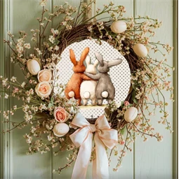 Fa tábla nyomtatott, Nyuszi barátok, kerek 14,8cm