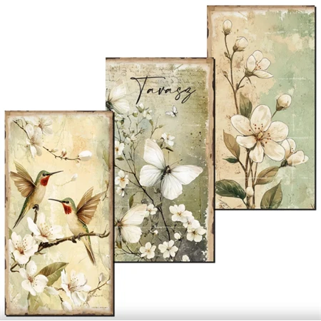 Fa tábla nyomtatott, Tavaszi zöld téma 3db/csomag