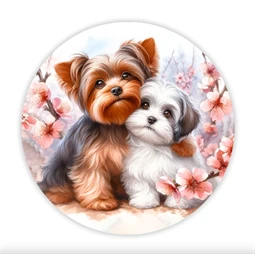 Fa tábla nyomtatott, Yorki kutyusok, kerek 14,8cm