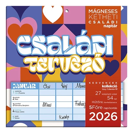 Falinaptár 2026 kéthetes mágneses Családi tervező