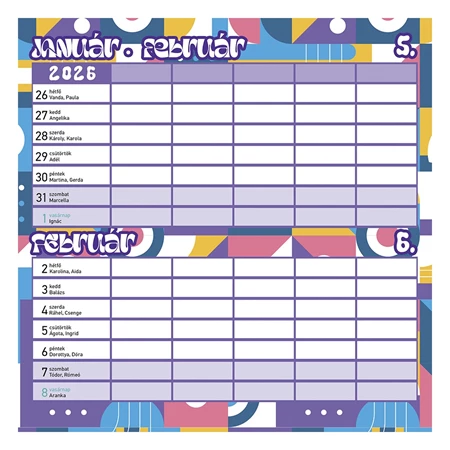 Falinaptár 2026 kéthetes mágneses Családi tervező